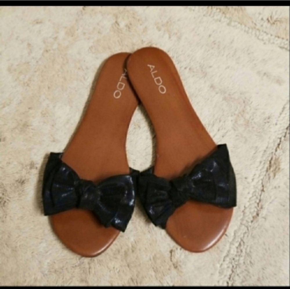 Aldo Black Bow Leather Slides
